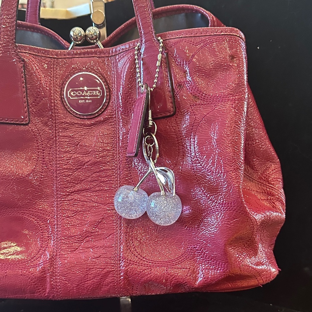 COACH Signature Women's Cherry Kisslock Tote Bag in Raspberry - Picture 16 of 16